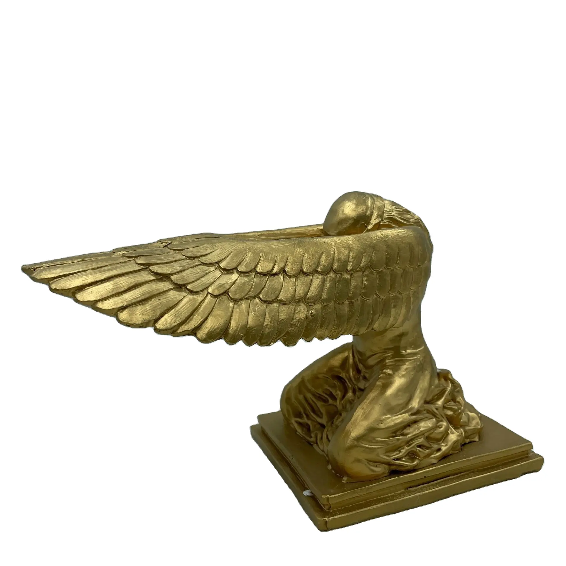 Cross Grens Hars Gouden Engel Vleugels Nordic Gebed Figuur Standbeeld Thuis Woonkamer Tafel Decoratie