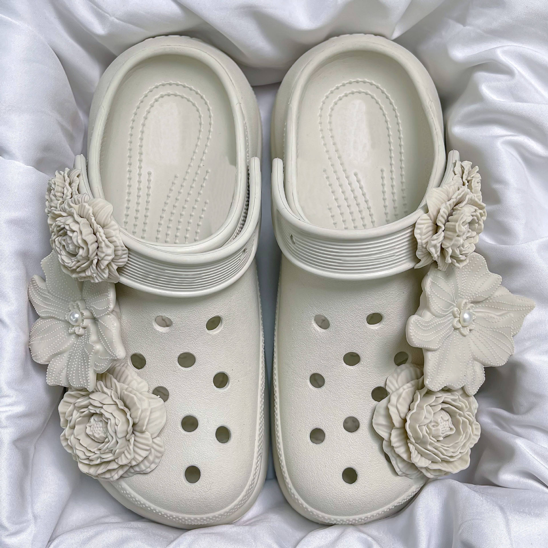 Bouquet de fleurs - Blanc os - 8 boucles sans chaussures