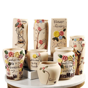 Venta al por mayor de jarrón de mesa moderno para uso doméstico de lujo retro de cerámica Cactus maceta estera clásica vintage suculenta soporte de flores - Product Image 1