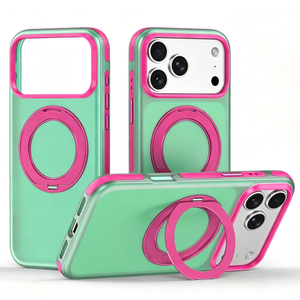 เคสโทรศัพท์แม่เหล็กแบบด้านกึ่งโปร่งแสง สำหรับ iPhone 18 17 15 16 Pro Max 14 Plus พร้อมการปกป้อง 360 องศา °   ฝาครอบป้องกันขาตั้งแบบวงแหวนโลหะ - Product Image 1