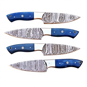 Ensemble de couteaux de chef pour steak, 4 pièces, lames en acier Damas de 4 mm d'épaisseur, orientation réglable de la main, renforts en acier, manches en os de chameau - Product Image 1