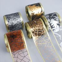 Ruban en maille métallique noir et or E Magic Wholesale 50 MM avec motif citrouille argenté pour couronnes, nœuds et décorations de fête d'Halloween
