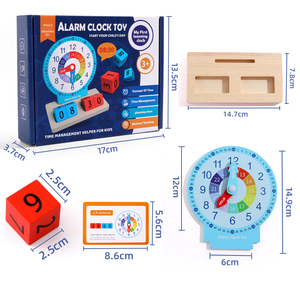 HOYE CRAFT Niños Reloj <span class=keywords><strong>despertador</strong></span> de madera Juguete Número Bloques de construcción Rompecabezas Tiempo Reloj de enseñanza para niños pequeños - Product Image 1