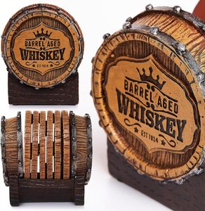 Set di 6 Sottobicchieri Artigianali Personalizzati con Logo, Stile Botte di Whisky, con Supporto <span class=keywords><strong>a</strong></span> Forma di Botte, per Arredamento Man Cave, Regalo - Product Image 2