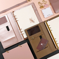 Carnet de notes professionnel en cuir de luxe, couverture rigide, or rose et marbre noir doré