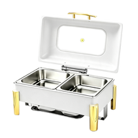 YITIAN Plat de service rectangulaire élégant double usage en acier inoxydable 201, chauffe-plat de buffet avec couvercle en verre hydraulique pour mariages, traiteurs et réceptions