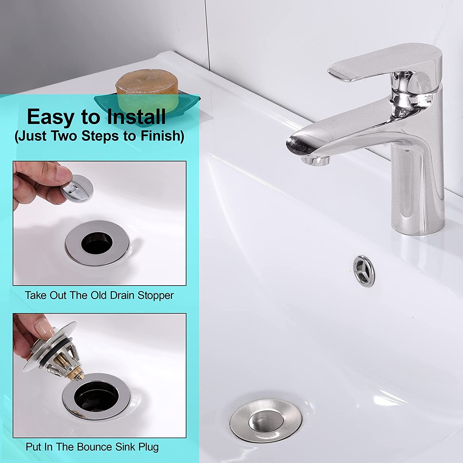 Badezimmer-Wasserhahn Gebürstetes Nickel – 20,3 Cm Höhe, Mit Pop-Up-Ablauf & CUPC-bleifreien Schläuchen, Für 3-Loch-Waschbecken