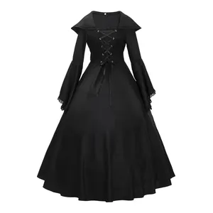 Abito gotico Vintage retrò popolare da donna con cappuccio corsetto in Costume medievale abito rinascimentale vestito da strega vittoriana