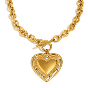 YF8002 Collar con Colgante de Corazón en Acero Inoxidable Chapado en <span class=keywords><strong>Oro</strong></span> de 18K, Resistente al Agua, con Cierre de Palanca, Regalo Romántico para Mujer - Product Image 4