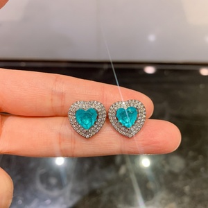 Fashion Eco-friendly Copper 9*9MM Blue Zircon Pendant and <b>Earrings</b> <b>Set</b> High End Heart Shaped Jewelry <b>Sets</b> for Women - Product Image 5