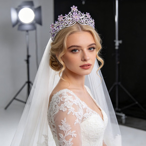 Nouvelle collection : Grande <span class=keywords><strong>couronne</strong></span> de cheveux en alliage, style européen et américain, ornée de fleurs et de diamants, pour mariée, <span class=keywords><strong>mariage</strong></span>, bal de promo, anniversaire, concours de beauté - Product Image 1