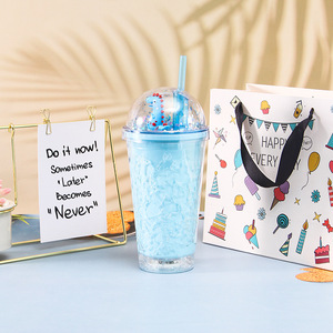 Vaso de Plástico de Doble Pared de 450 ml con Diseño de Dinosaurios de Dibujos Animados en Cuatro Colores Pastel, con Tapa de Cúpula y Pajita, con Brillantina Multicolor - Product Image 3