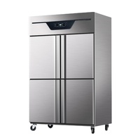 Congélateur commercial vertical en acier inoxydable à 4 portes, double température, avec refroidissement par air, sans givre, haute qualité