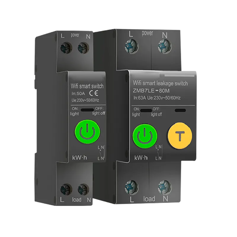 WIFI Smart Energy Meter Kwh Metering Monitoring Circuit Breaker Timer Relay with Leakage Protection Single Phase 2P 63A 1P 50A