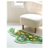 Modern Flower Pattern Green Color High Low Pile Non-Slip Carpet Fluffy Soft Living Room Decoration Plush Rug