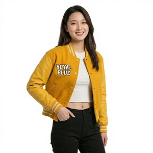 Custom <b>Women</b> PU Leather Varsity <b>Jacket</b> Cropped Letterman Baseball <b>Bomber</b> Coat Vintage Embroidered Logo American College - Product Image 3