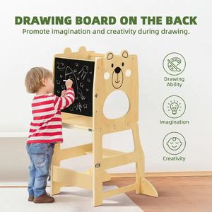3 In 1 Wooden Kids <b>Step</b> <b>Stool</b> With Chalkboard For Toddlers 2-4 Years Multifunctional <b>Foldable</b> High Chair Booster Seat - Product Image 3