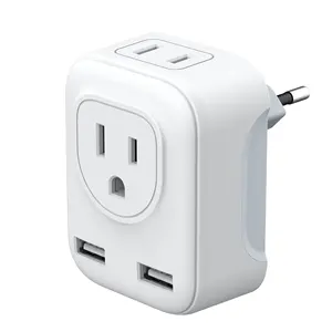 Travel Adapter EU to US Plug Converter With dual 2.4v USB Output and 2 US Sockets 4 in 1 Charger Adapter Wall Charger