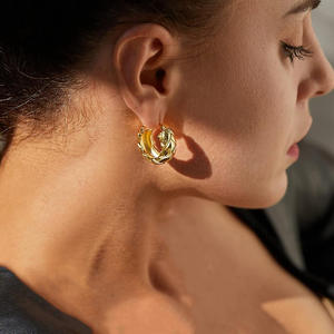 Golden <b>Hoop</b> <b>Earrings</b> 22k Gold Plated Classic Women's Everyday Wear Jewelry <b>Fine</b> <b>Earrings</b> - Product Image 6