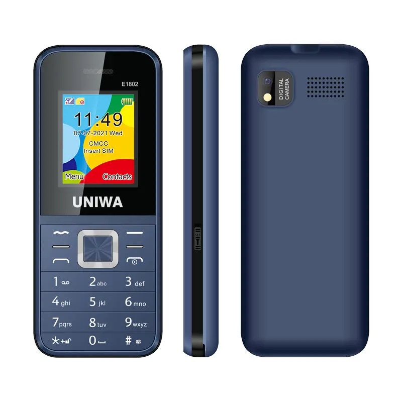 UNIWA E1802デュアルSIM2.4インチスクリーンクワッドバンド1800mAhバッテリー低価格GSM携帯電話在庫あり