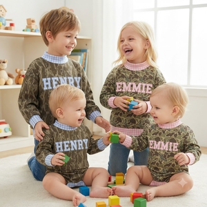 Felpa con Collo Alto Mimetica Personalizzata per Bambini, Outfit Coordinati per Famiglia, Tutina Oversize <span class=keywords><strong>Invernale</strong></span> Mimetica per Neonati - Product Image 1