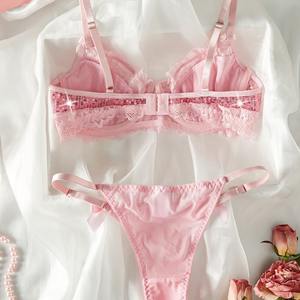 Nouvel ensemble de lingerie sexy en dentelle confortable et respirante, lingerie sexy pour femmes brodée de paillettes - Product Image 2