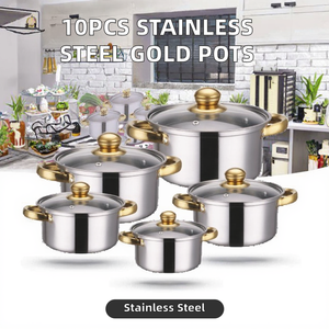Factory Wholesale 10pcs Electric Stainless Steel Gold Handle Outdoor Soup Pots Cooking Pots <b>Milk</b> Pots <b>Pans</b> Casserole Kitchen - Product Image 2