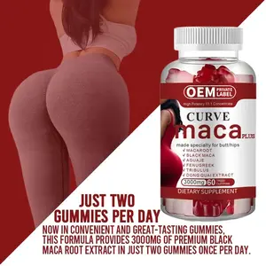 OEM Curve Maca Plus Gummies 3000 mgは、バット/ヒップハイポテンシー15:1濃縮栄養補助食品に特化しています
