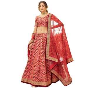 Increíble ropa tradicional Lehenga Choli Red Art Seda con bordado Lana y mezclas para mujer - Product Image 1