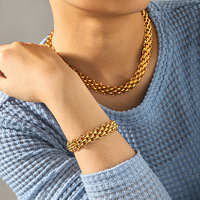 Ensemble de bijoux européen et américain en acier inoxydable vintage plaqué or 18 carats, bracelet et collier torsadés épais et durables