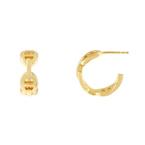 Gold Vermeil 925 Sterling Silver Mariner Link Hoop Jewellery Earrings