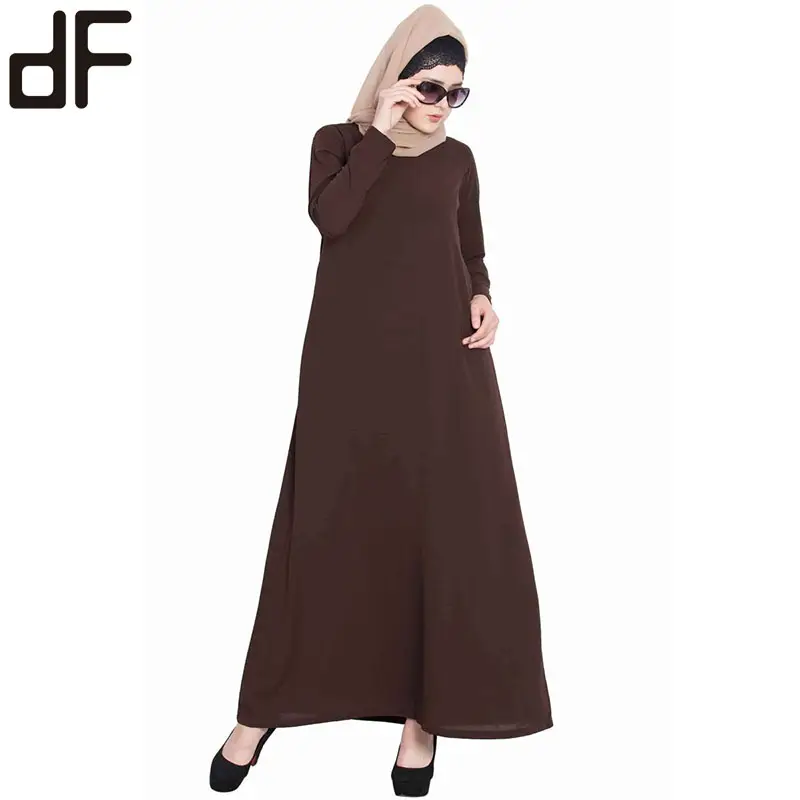 new arrival muslim clothes simple abaya long-sleeved long dress solid color robe with two pockets new design dress