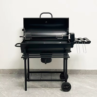 Barbecue au charbon de bois noir au meilleur prix avec couvercle, grillades et rôtissoire pour jardin et pique-nique