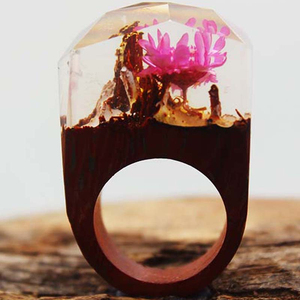 Retrò Gioielli Fatti A Mano In Legno Grezzo Fiore Della Resina Anello da <span class=keywords><strong>Uomo</strong></span> - Product Image 3