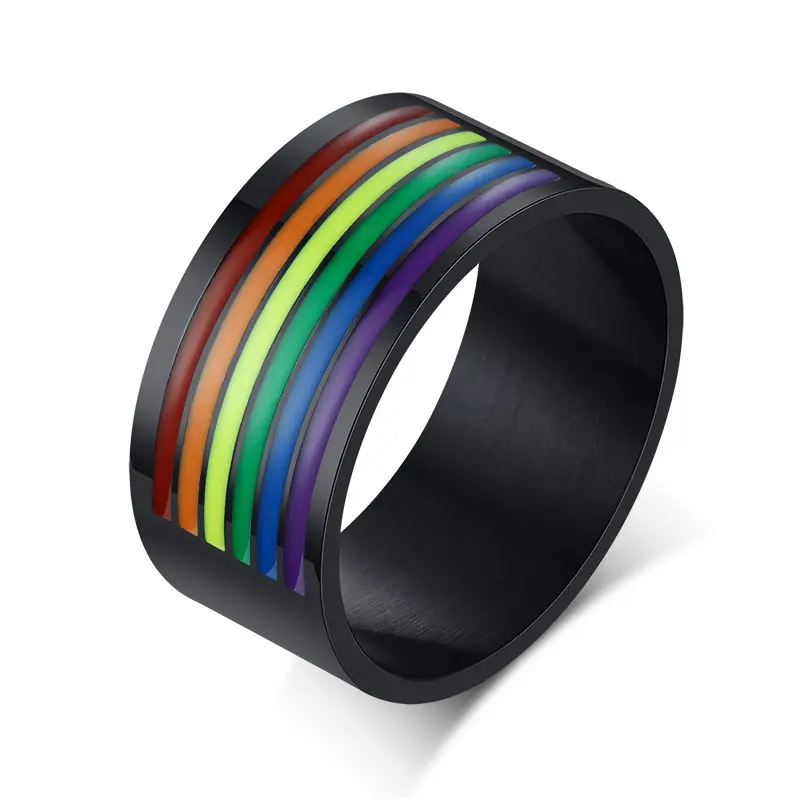 Mode Persönlichkeit Edelstahl LGBT Regenbogen-Präid Jewelry buntes Band Titan Herren Schwule Ring