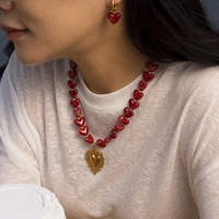 Collier en acier inoxydable en forme de cœur - Collier, bracelet et boucles d'oreilles luxueux et haut de gamme en forme de cœur - Ensemble de bijoux