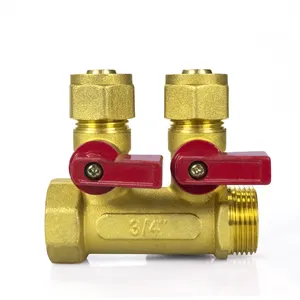 TMOK 3/4" DN20 16mm 2 FM Hose Union Outlet Ball Valves Collector Brass Manifolds With Tap