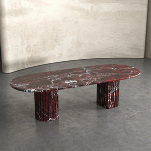 Hoa hồng đỏ bằng đá cẩm thạch sang trọng bàn ăn với rãnh cột cơ sở tùy chỉnh đồ nội thất bằng đá - Product Image 1