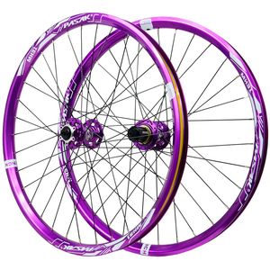 Jeu de roues de VTT violettes de 24 pouces AM Enduro DH, moyeu large de 25 mm, axe traversant 142, QR 135, 6 cliquets, rayons en aluminium G3, HG MS XD - Product Image 1