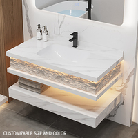 Usine En Gros Marbre Rock Dalle Comptoir En Pierre Smart LED Miroir Céramique Lavabo Lavabo Salle De Bains Vanité Salle De Bains Armoire