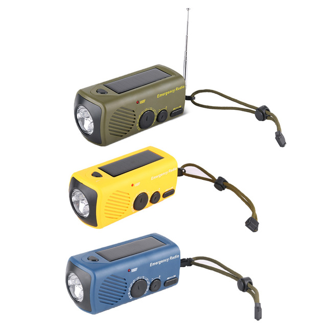 Emergency Solar AM/FM 2 Band Digital Radio Torch Hand-Crank Generator 5 LED Lamps Lithium Rechargeable Battery Sound Alarm IP20