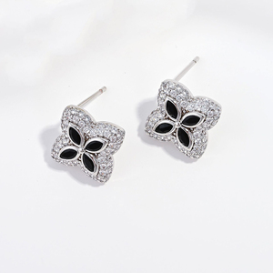 Pendientes <span class=keywords><strong>de</strong></span> Lujo Negros con Trébol <span class=keywords><strong>de</strong></span> Cuatro Hojas, Circonita Marquise y Flor Pavé, <span class=keywords><strong>de</strong></span> Latón Bañado en <span class=keywords><strong>Oro</strong></span>, para Mujer, Estilo Vintage, <span class=keywords><strong>Precio</strong></span> al por Mayor - Product Image 2