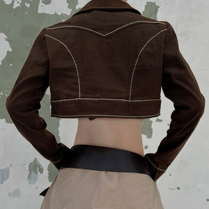 Veste en jean courte style streetwear pour l'été, boutonnée sur le devant, col court, mode audacieuse, manches longues, coupe-vent - Product Image 5
