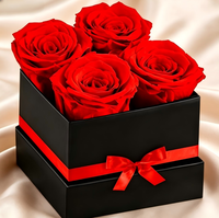 Boîte de roses éternelles Forever Flowers, 4 roses, 2x2x8 pouces, rouge, cadeaux d'anniversaire et de Saint-Valentin pour femmes/hommes/maman
