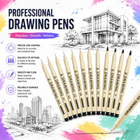 Ensemble de 12 stylos à dessin noirs, plusieurs tailles de pointes, stylos fins pour le dessin, l'illustration, l'écriture, l'art