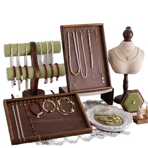 Walnut Wood Solid Wood Geometric Ancient Style Jewelry Display Stand with Bracelet Necklace <strong>Hanger</strong> <strong>Bangle</strong> Photo Props - Product Image 1