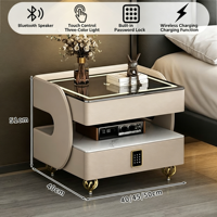 Table de chevet intelligente en bois avec chargeur sans fil, lumière LED, port USB, verrouillage par mot de passe, haut-parleur Bluetooth, design moderne pour chambre à coucher et hôtel