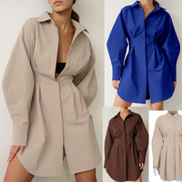 Nouvelle Robe Chemise Élégante de Luxe Léger à Rayures Verticales, Robe Midi Évasée à Taille Haute avec Nœud à la Taille