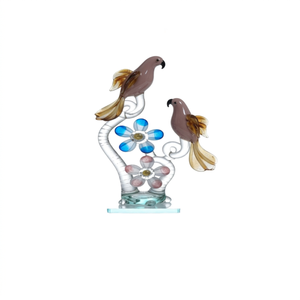 Handcrafted Glass Parrot Floral Sculpture Red Birds On Branch Home Decoration Tabletop Art Contemporary Design - Product Image 5