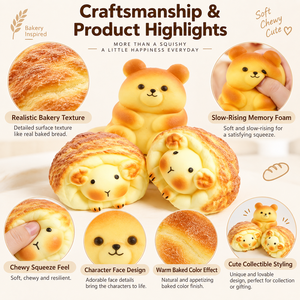 Giocattolo Squishy Personalizzato a Forma di Pane, in Memory Foam a Lenta Risalita, Realistico, Personaggio Animale, OEM ODM, Ingrosso, Produttore per Negozi di Regali - Product Image 2
